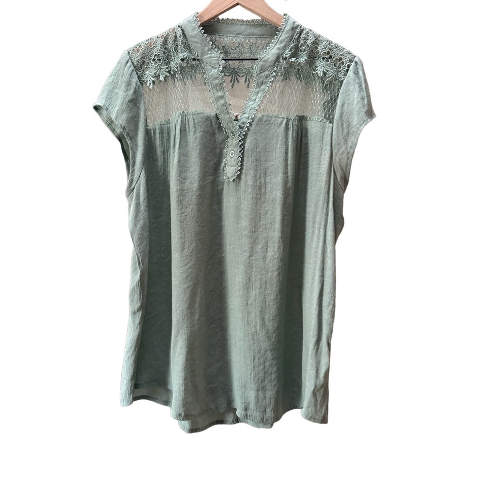 Perch by Blue Pepper Crochet Mesh Button V Neck Blouse Loose Fit Size XL
